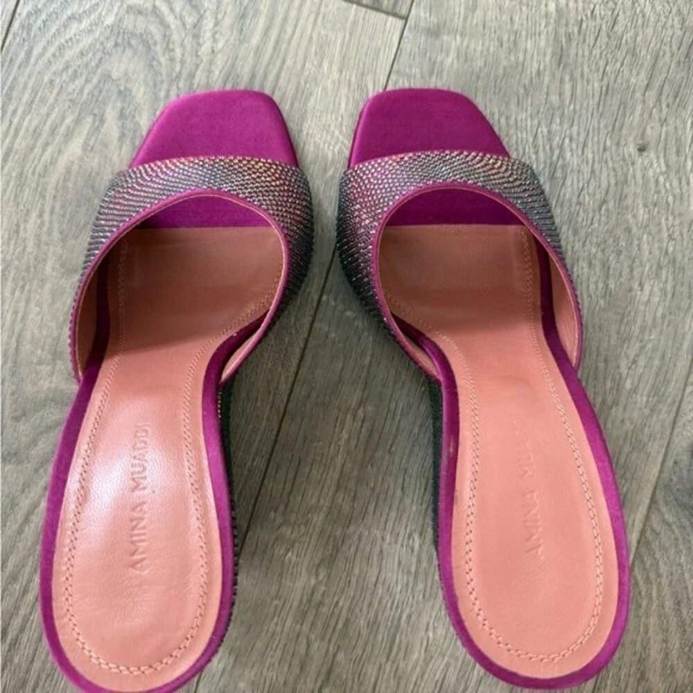 New Authentic Amina Muaddi Lupita Crystal Wedge Slide Sandal - Picture 3 of 6